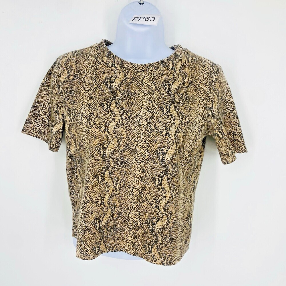 Zara Alligator Print Mock Neck Cropped Thick Ponte Shirt Women's Size Medium